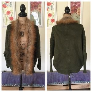 Military Hippie Felicity Faux Fur Batwing Cardigan
